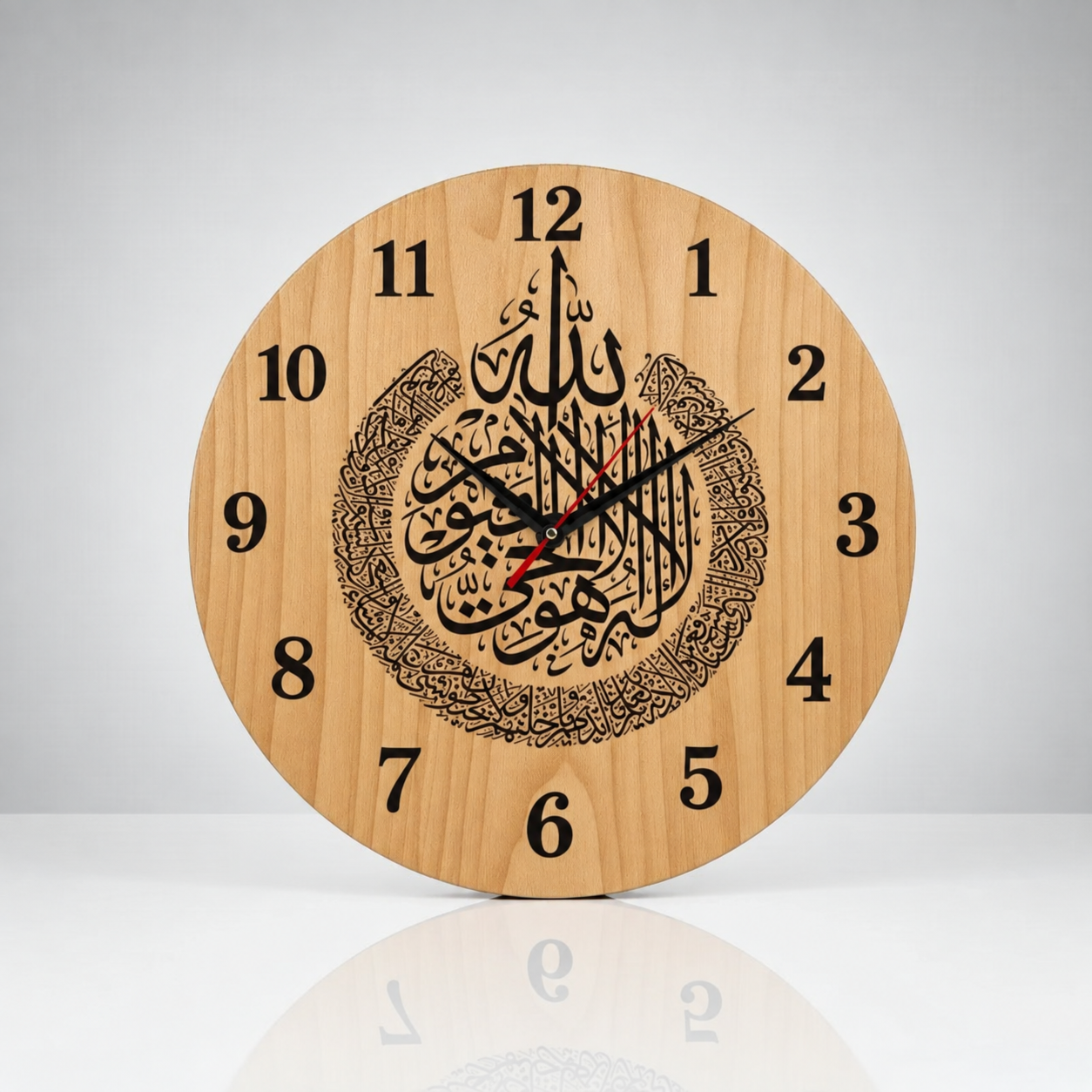 Wooden Wall Clock – পবিত্র আয়াতুল কুরসী খোদাইকৃত লাক্সারি ওয়াল ক্লক